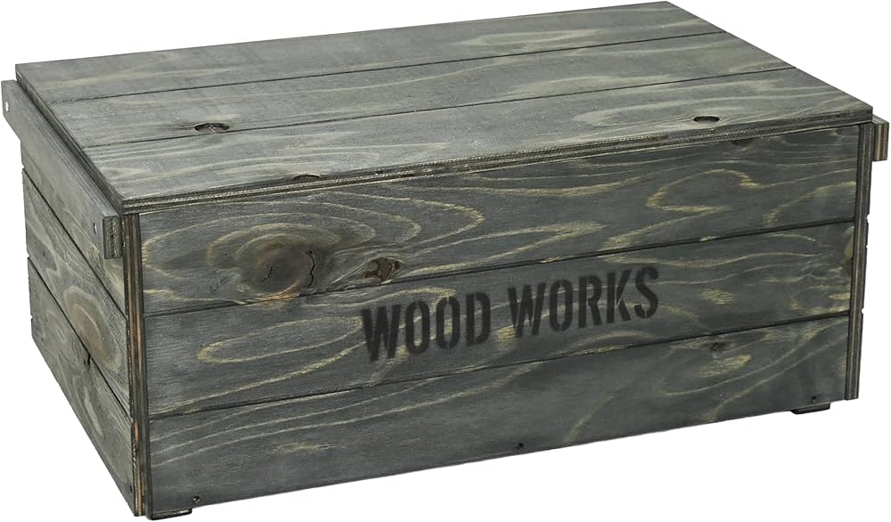 Amazon｜WOODWORKS ヴィンテージ風 木箱 (ミリタリーグリーン蓋つき