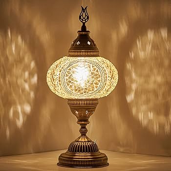 DEMMEX Battery-Operated Turkish Moroccan Mosaic Table Lamp – 12”H