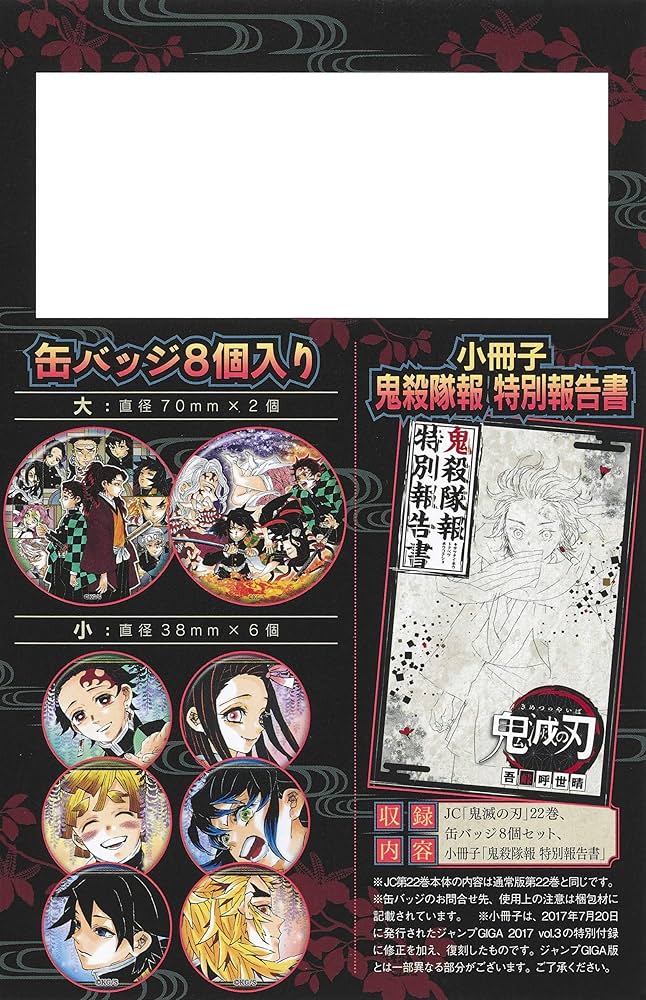 鬼滅の刃 22巻 缶バッジセット・小冊子付き同梱版 (ジャンプコミックス