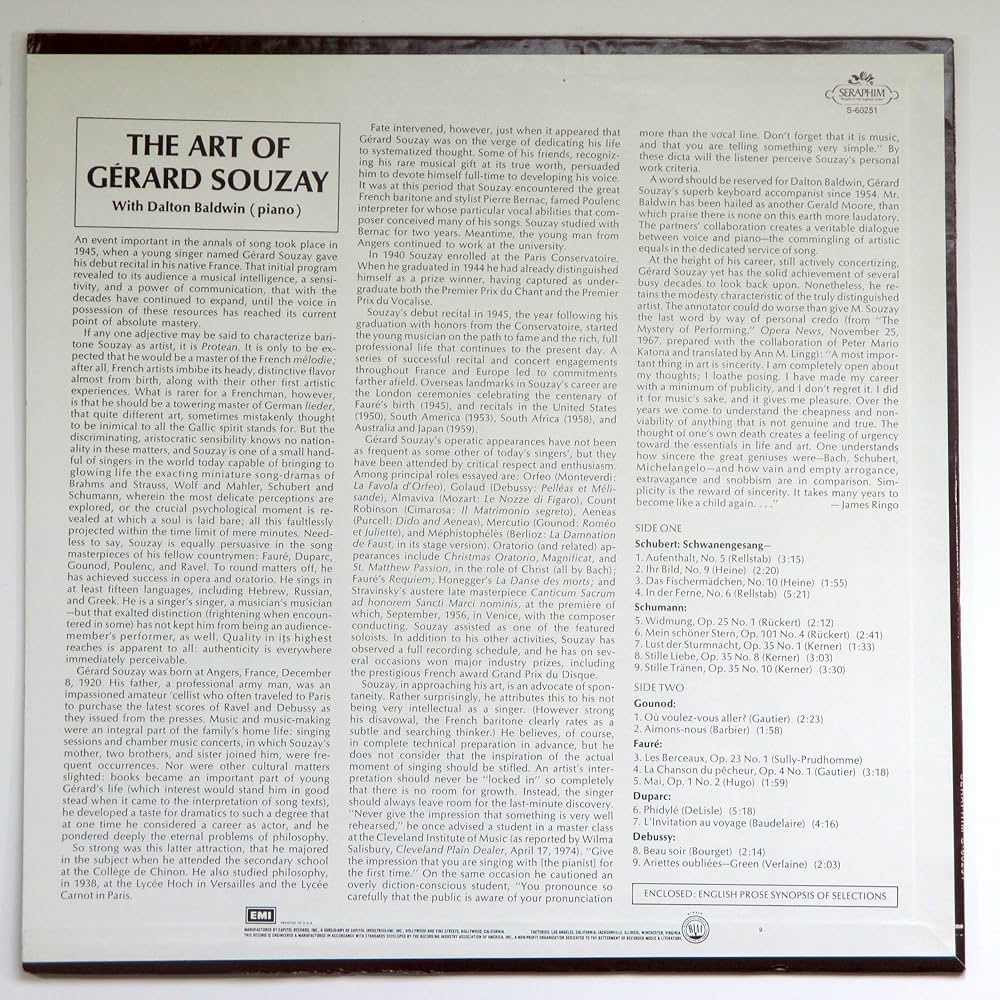 Amazon.com: The Art of Gérard Souzay: Songs By Schubert, Schumann