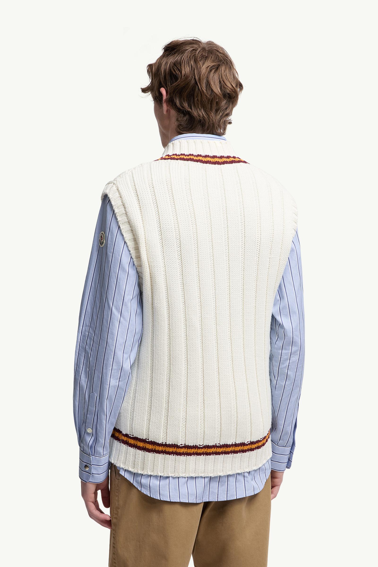 White Wool & Cotton V-Neck Vest - Sweaters & Cardigans for Men