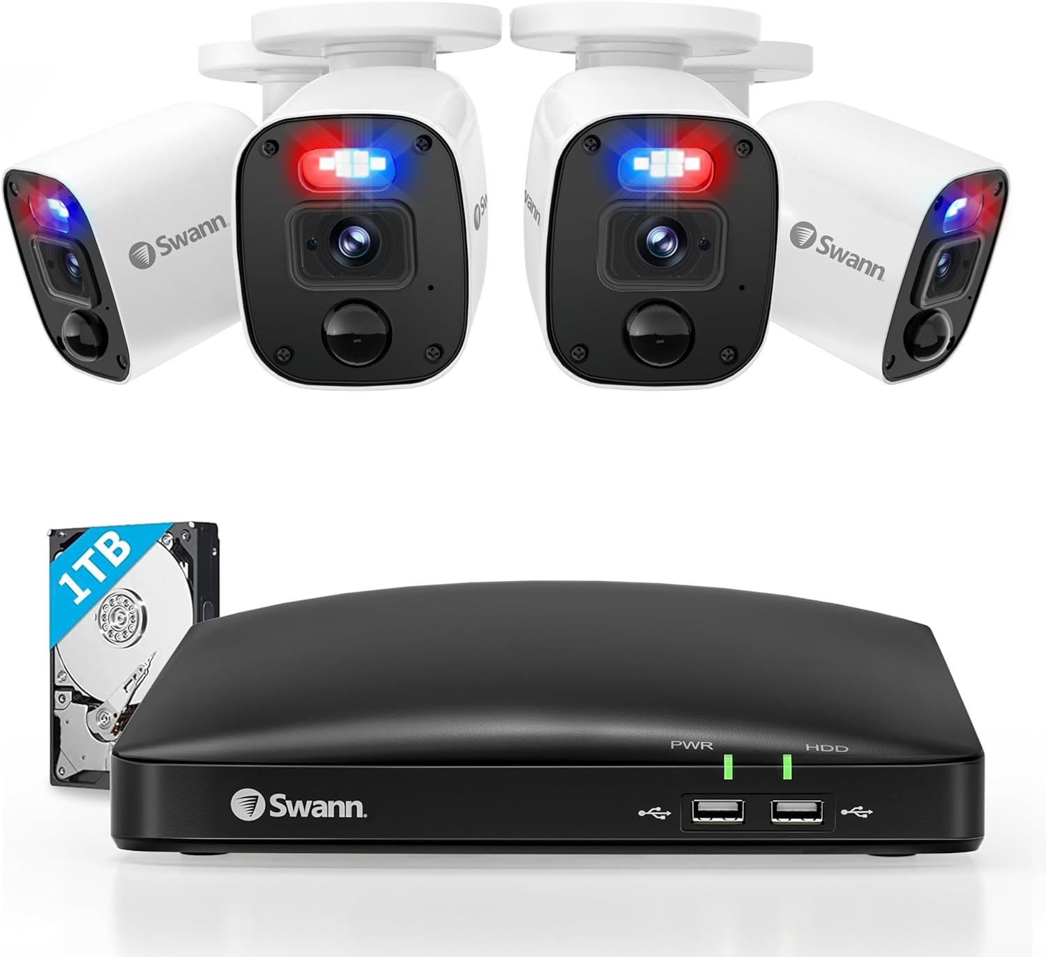 Swann Home Series Indoor/Outdoor 4-Camera Hardwired Bullet1Tb Hard