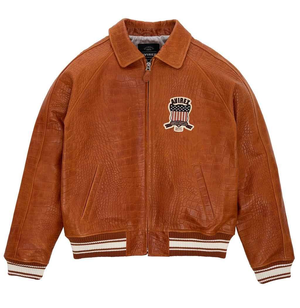 Avirex Croc Commando Brown Leather Jacket - MotoCollection