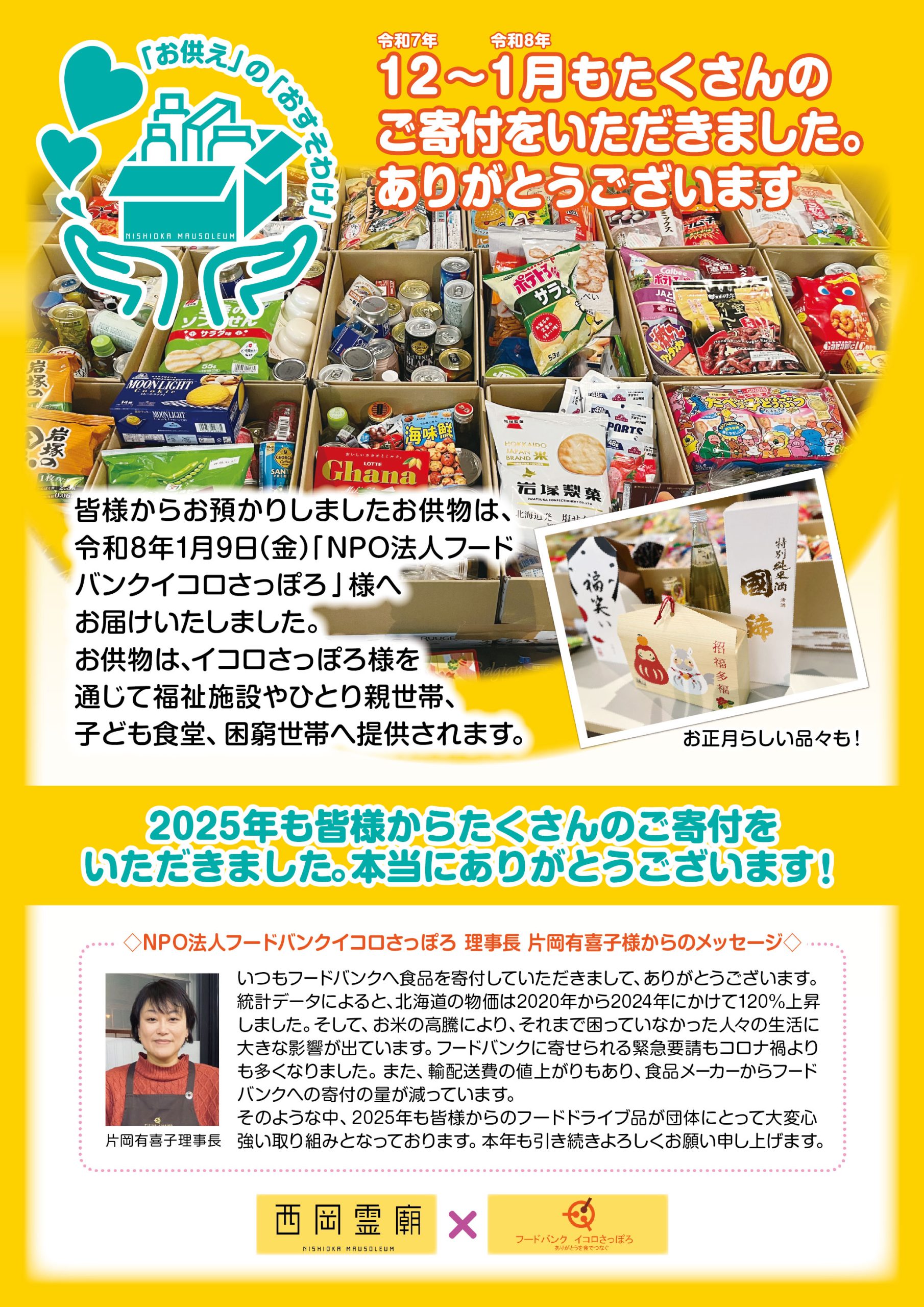 1月9日 お供物寄贈のご報告 | 西岡霊廟