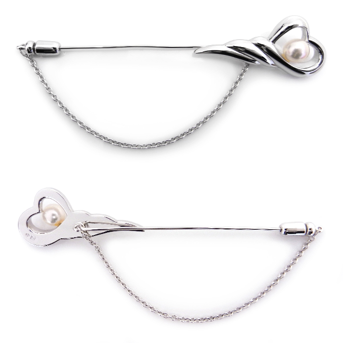 タサキ(TASAKI) SILVER パール ピンブローチ ハートモチーフ S刻印 箱