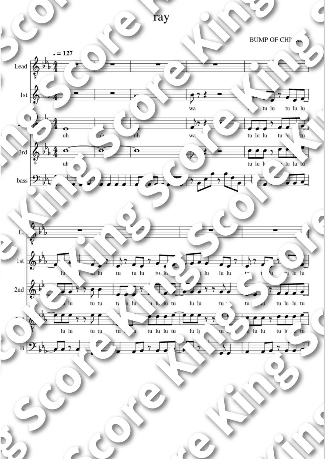 ray/BUMP OF CHICKEN(アカペラ5声) | King Score - アカペラ専門の楽譜