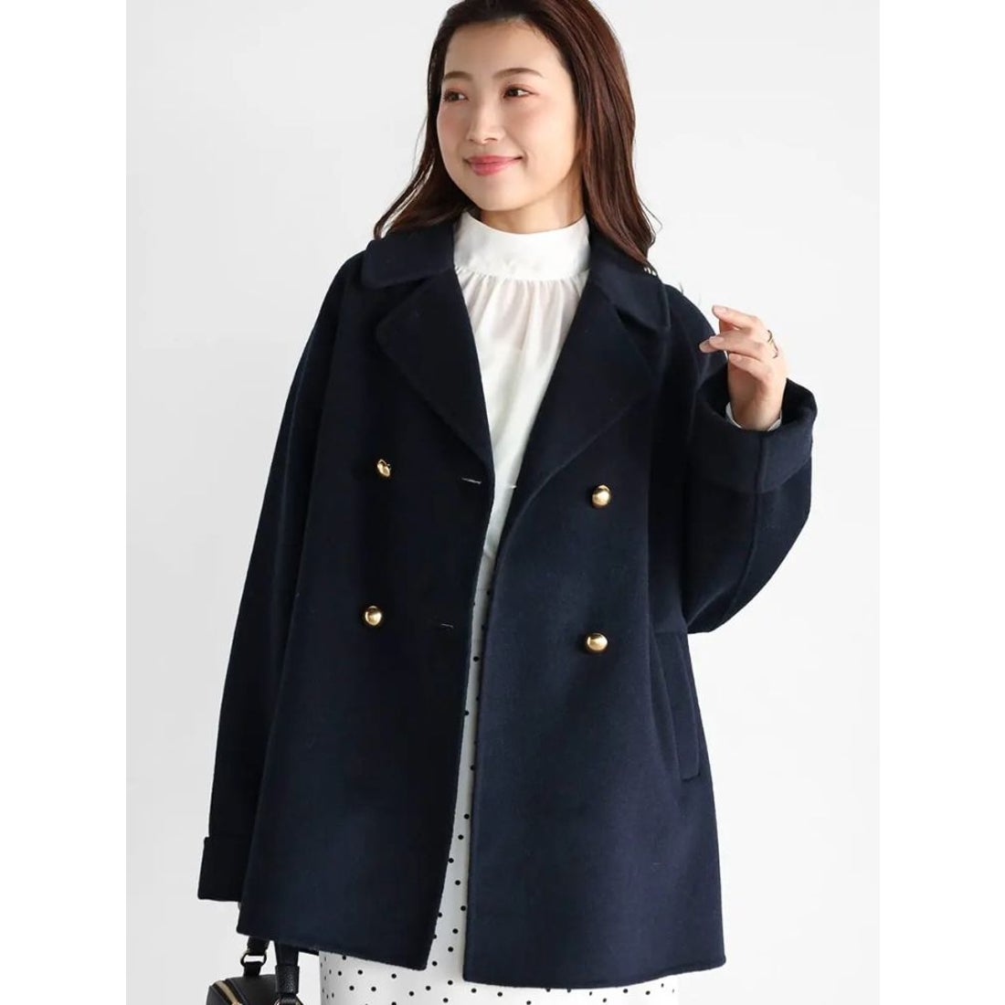 ヴァンネイビー Vin NAVY ウールリバーミドル丈コート （ネイビー
