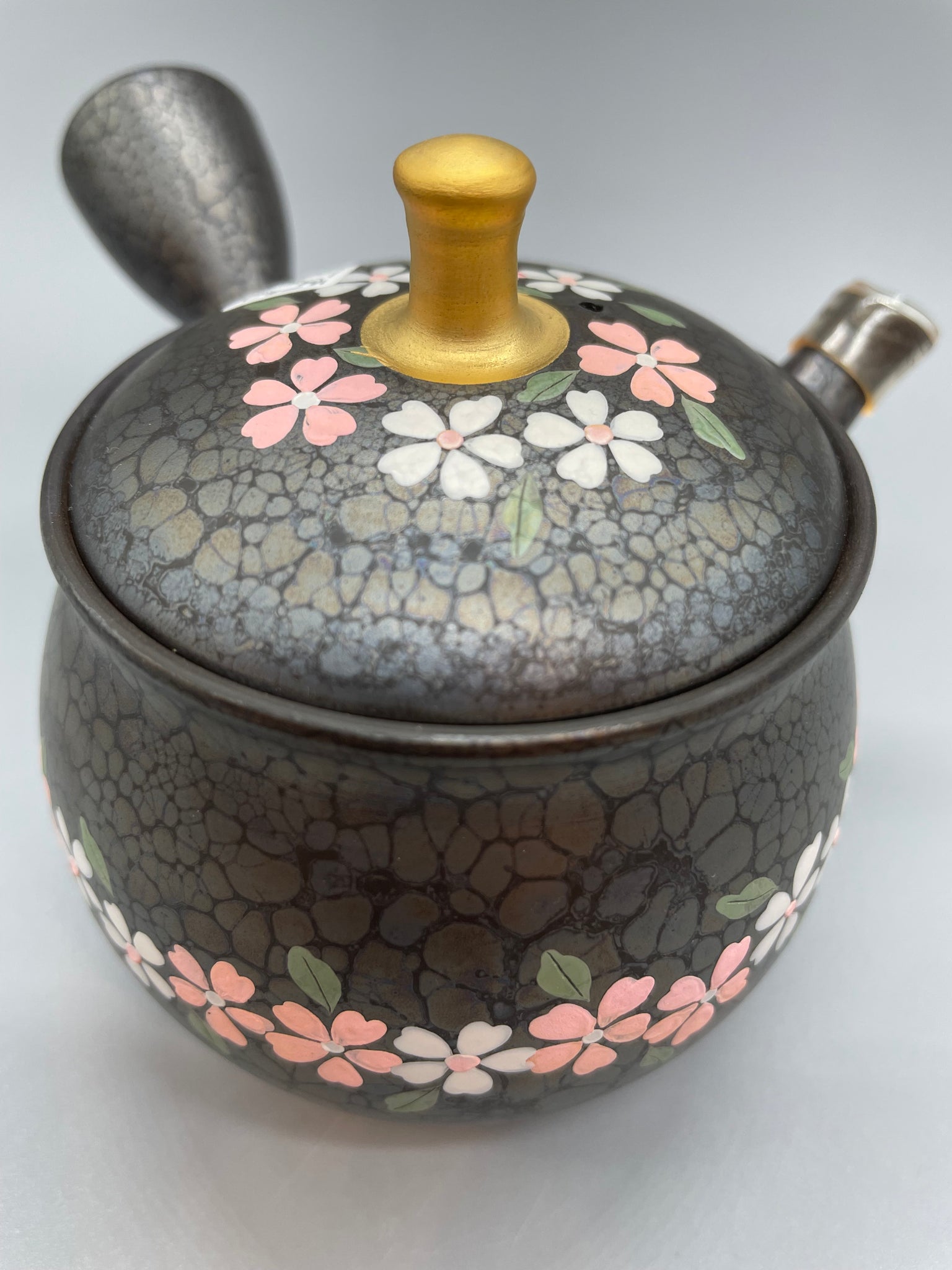 常滑焼 昭龍 つぼ型三色桜金つまみ急須 セラメッシュ茶こし 180cc