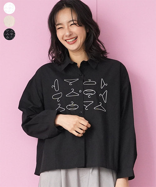 綿100％ハンガー刺繍長袖シャツブラウス 06-3009｜40代 50代 60代 大人