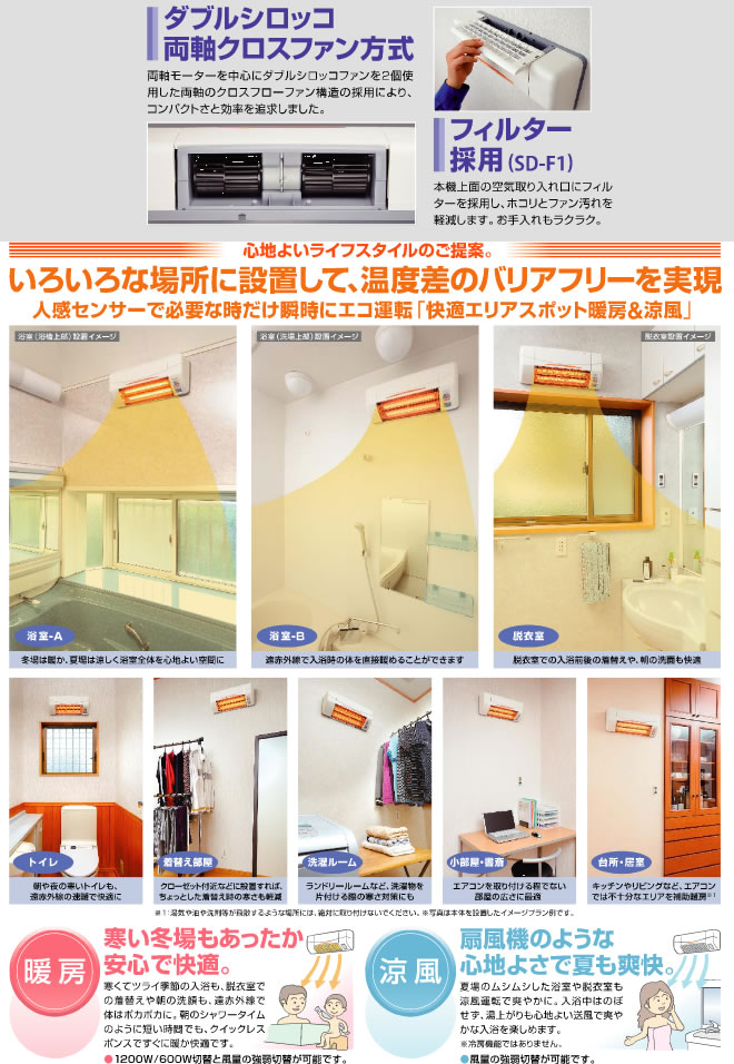3年保証】ヒーター・ストーブ 浴室用 高須産業 SDG-1200GBM 涼風暖房機