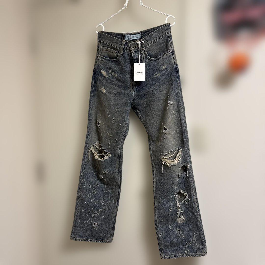 DAIRIKU 25ss ストレートダメージデニム　新品 DAIRIKU(ダイリク)Damage Straight Denim Pants (25SS RG-DNM6