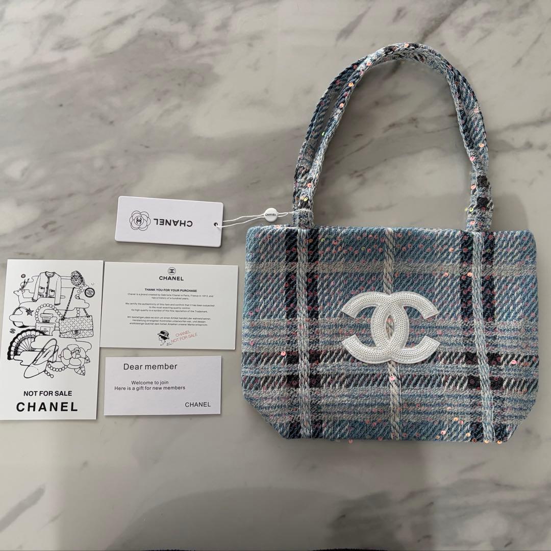 CHANEL シャネル ツイード チェック トートバッグ 水色 新品 - メルカリ