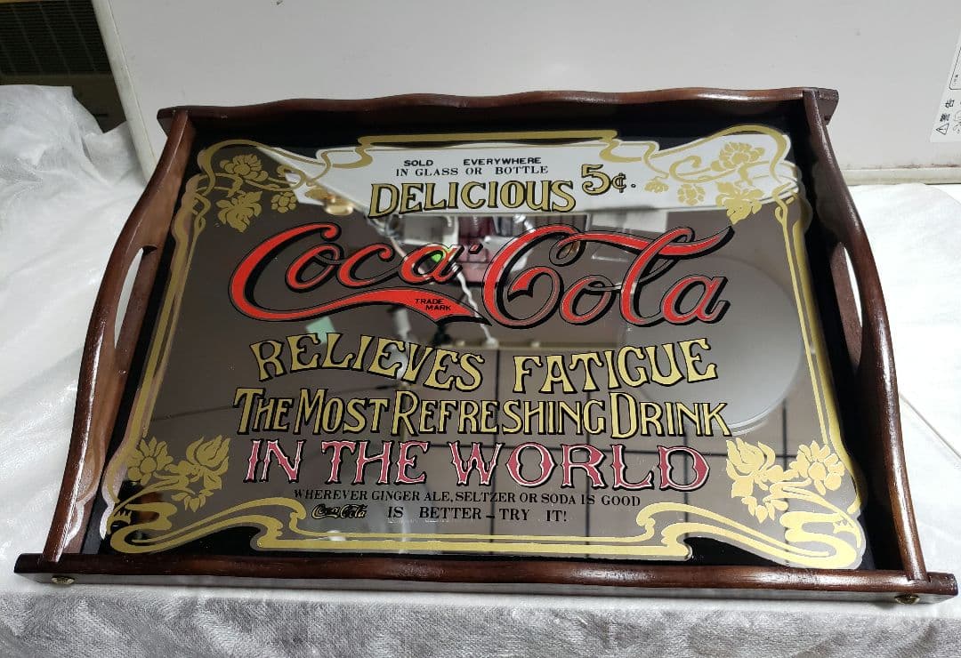 Coca-Cola コカコーラ ヴィンテージ パブミラー 木製トレイ コカ•コーラ ヴィンテージ・パブミラー トレー 木製 Coca-Cola