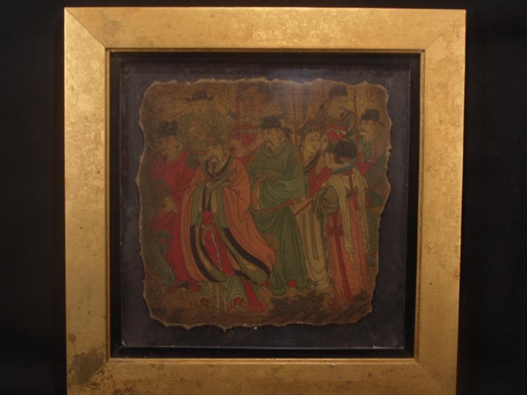 中国唐時代　敦煌莫高窟壁画 彩絵　人物像 発掘品 AK1735A1-5 莫高屈 1