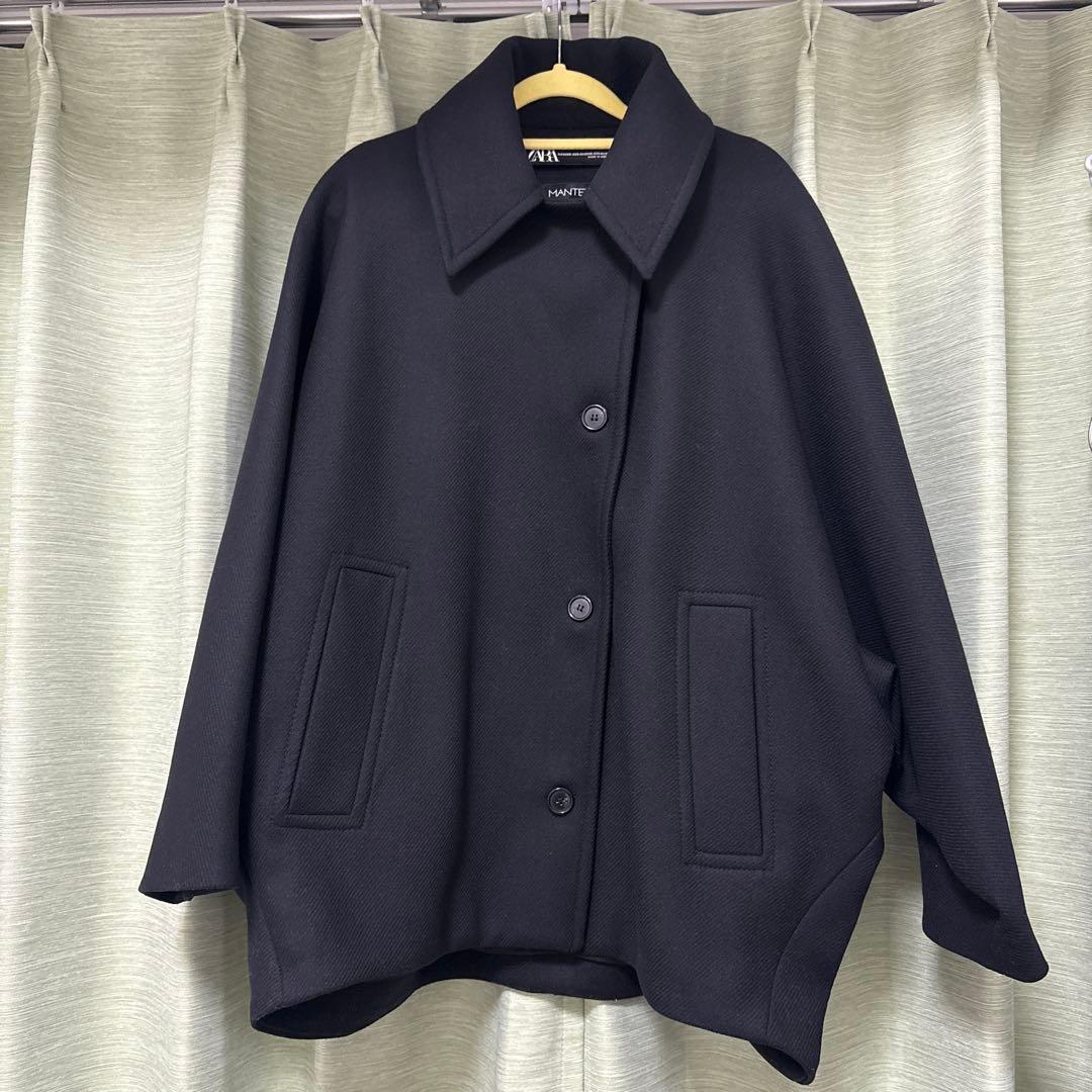 2023aw ZARA MANTECO ザラ　マンテコ　オーバーサイズコート黒 ZARA - 新品 ZARA オーバーサイズ ウールブレンドコート Mサイズの通販