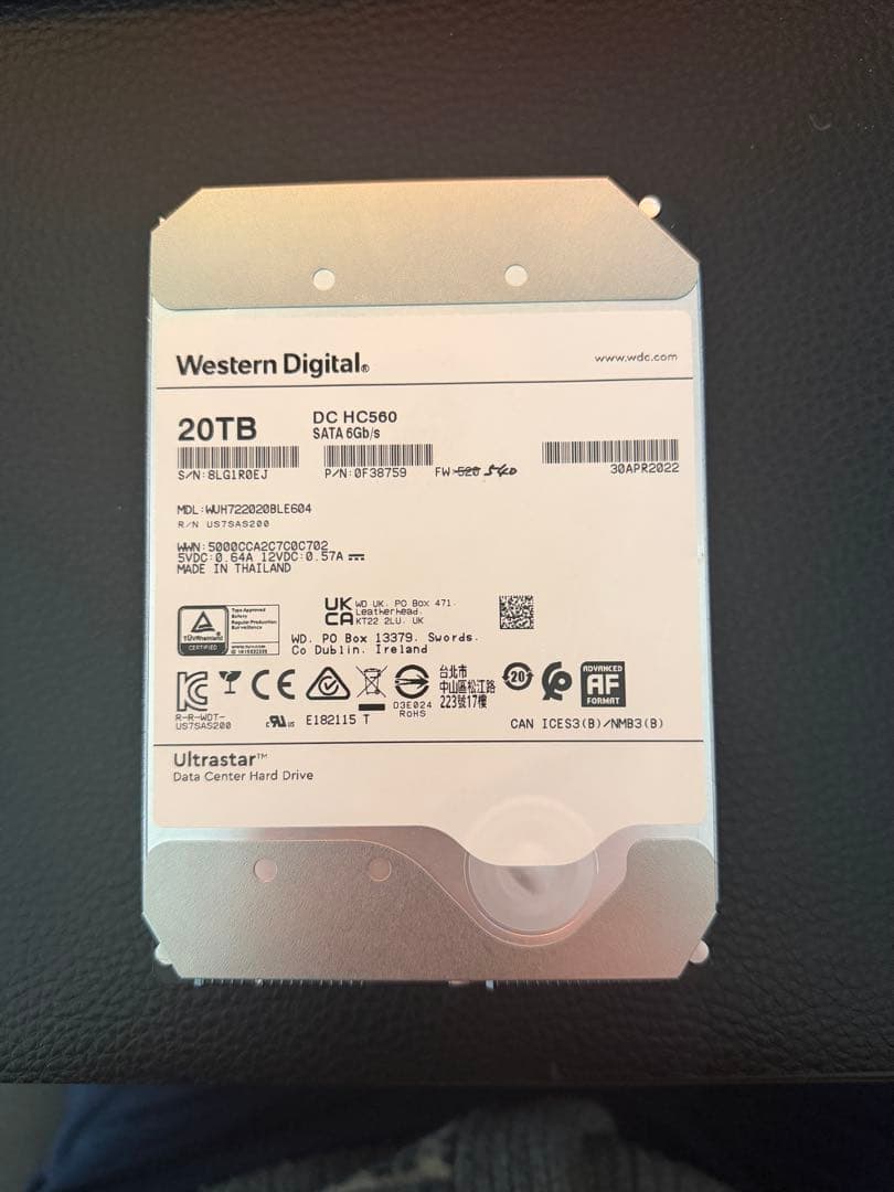 外付けハードディスク・ドライブ Western Digital 20TB DC HC560 HDD WD 20TB Ultrastar DC HC560 7200 rpm SATA III 3.5