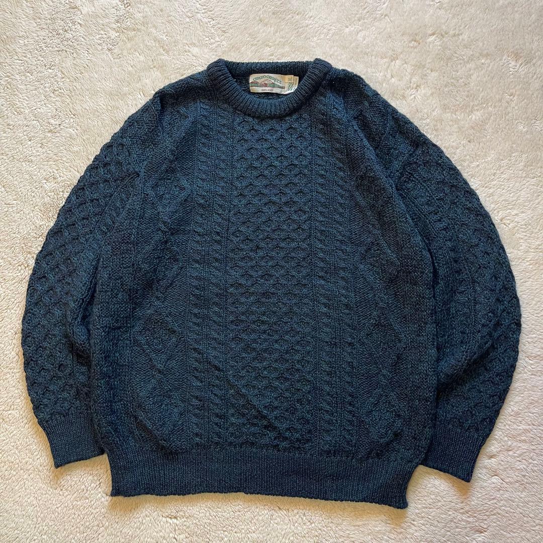 vintage 古着　アイルランド製　肉厚　フィッシャーマン　アランニット　紺色 vintage 古着 アイルランド製 肉厚 フィッシャーマン アランニット
