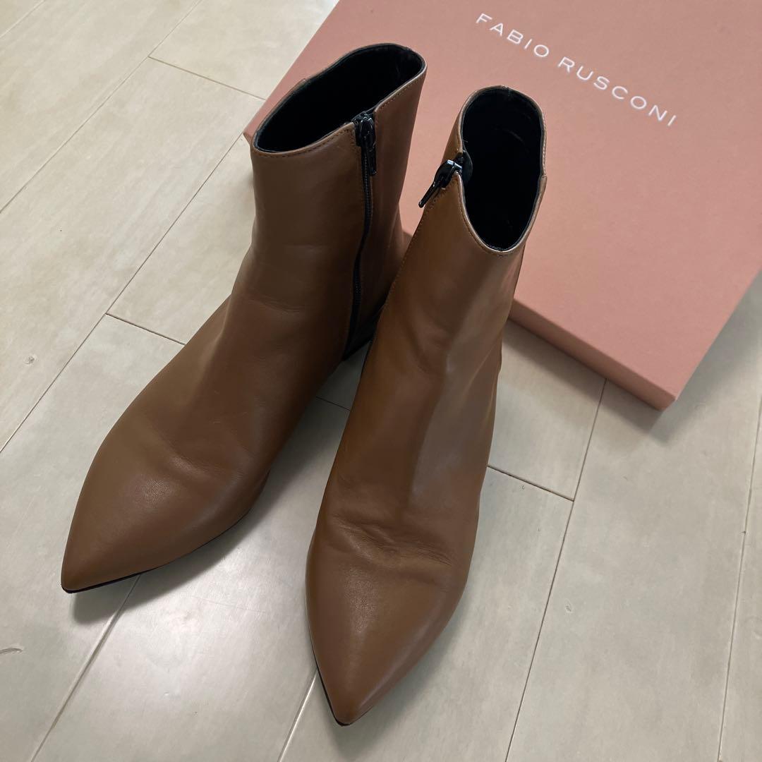 FABIO RUSCONI ショートブーツ　キャメル色 38 【美品】SALE❗️ ○ファビオルスコーニ FABIO RUSCONI スクエアトゥショートブーツ