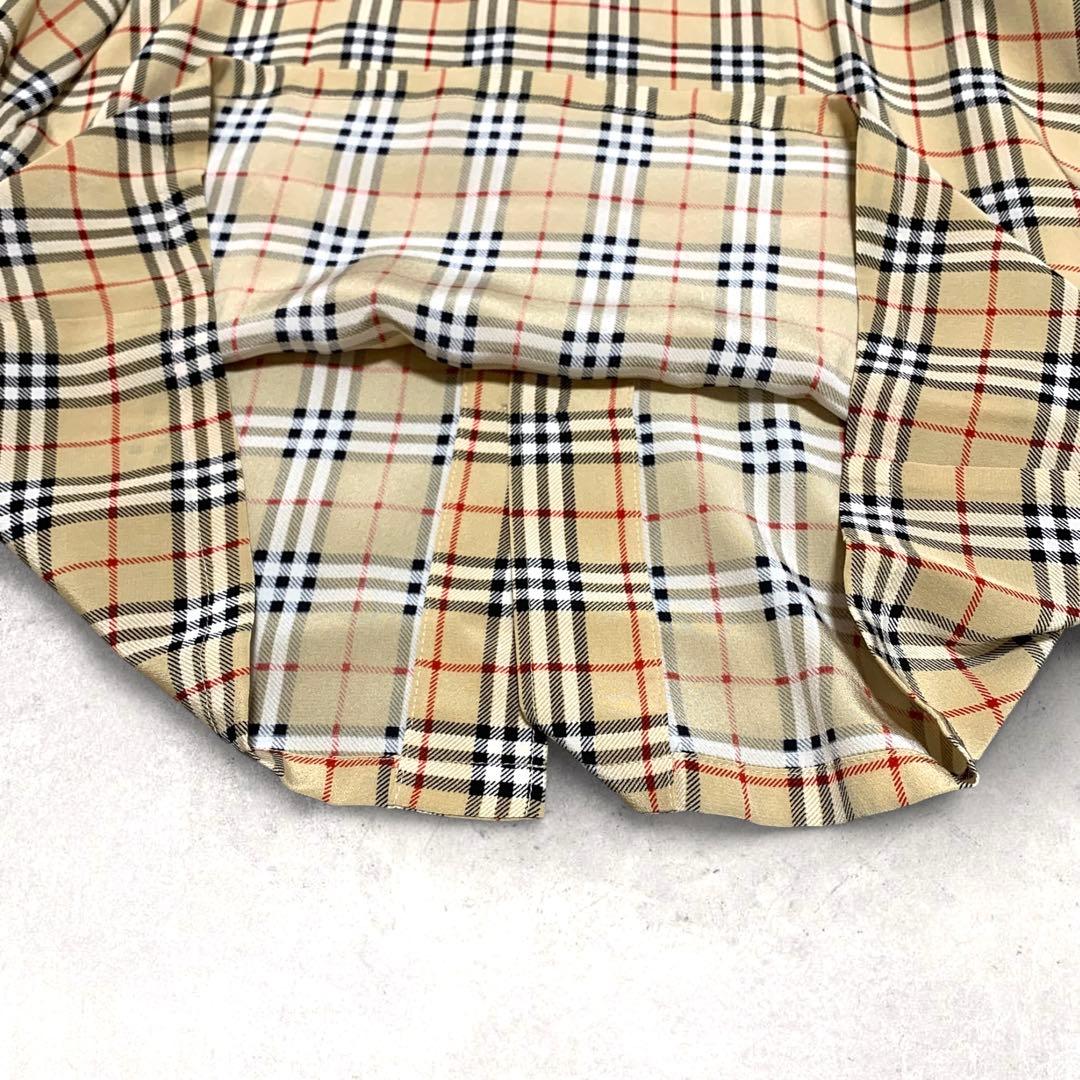 美品 シルク100%】バーバリー ノーカラー長袖シャツ ノバチェック