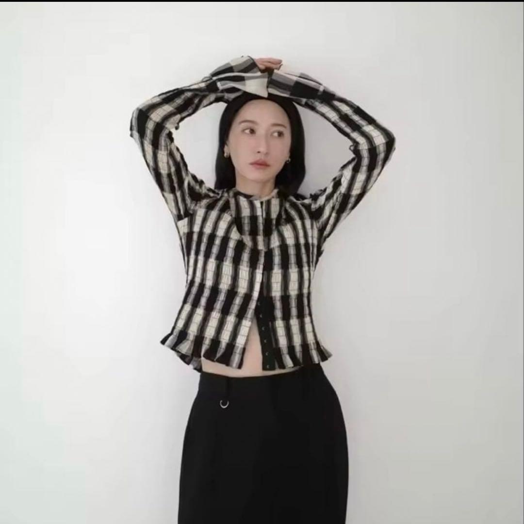 p*i様 CLANE SHIRRING DESIGN BLOUSE CLANE 2025AW PREORDER. SHIRRING DESIGN BLOUSE black / mix ¥24,200
