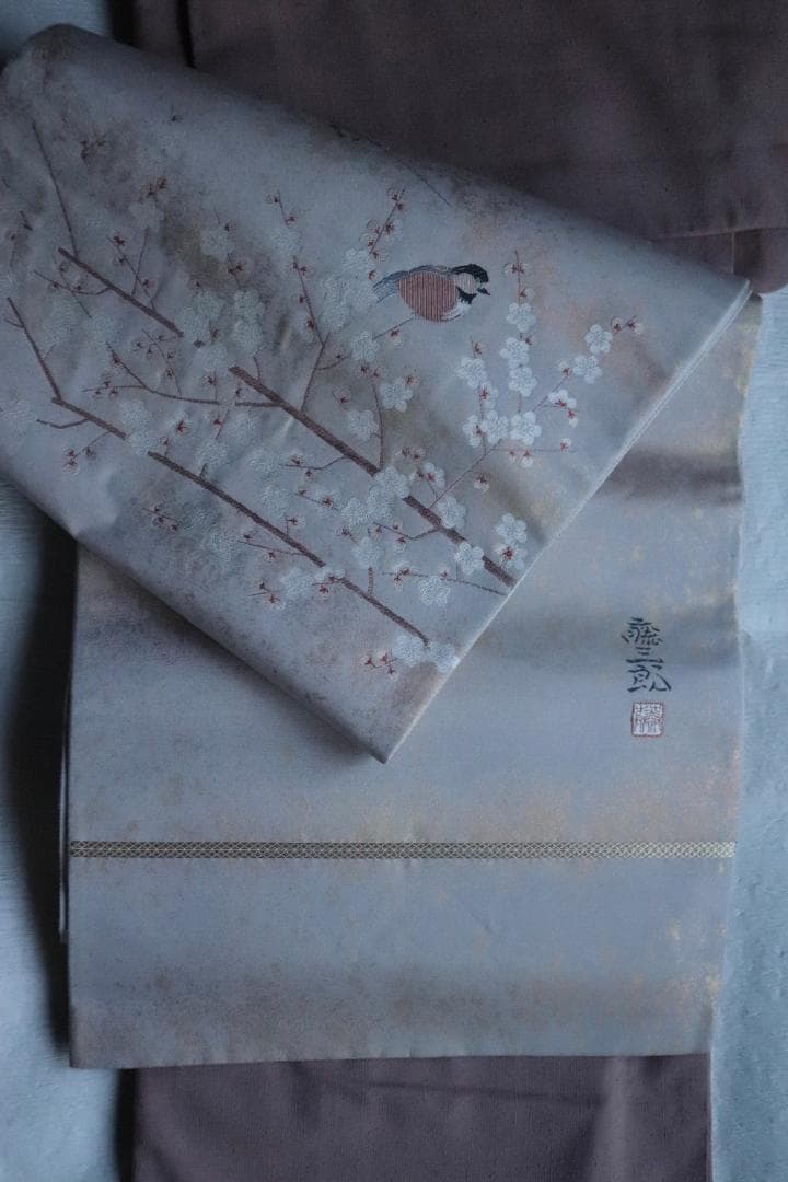 袋帯　梅と小鳥　作家物 Yahoo!オークション -「梅 鶯」(女性和服、着物) の落札相場・落札価格