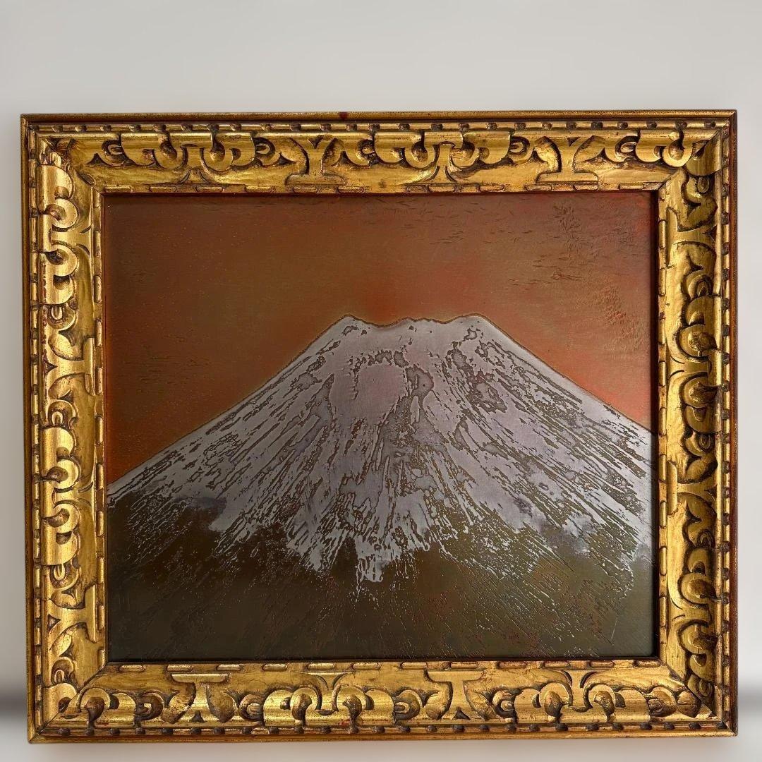 富士山 立体金属アート アンティーク調 金色木製額 富士山 立体金属アート アンティーク調 金色木製額