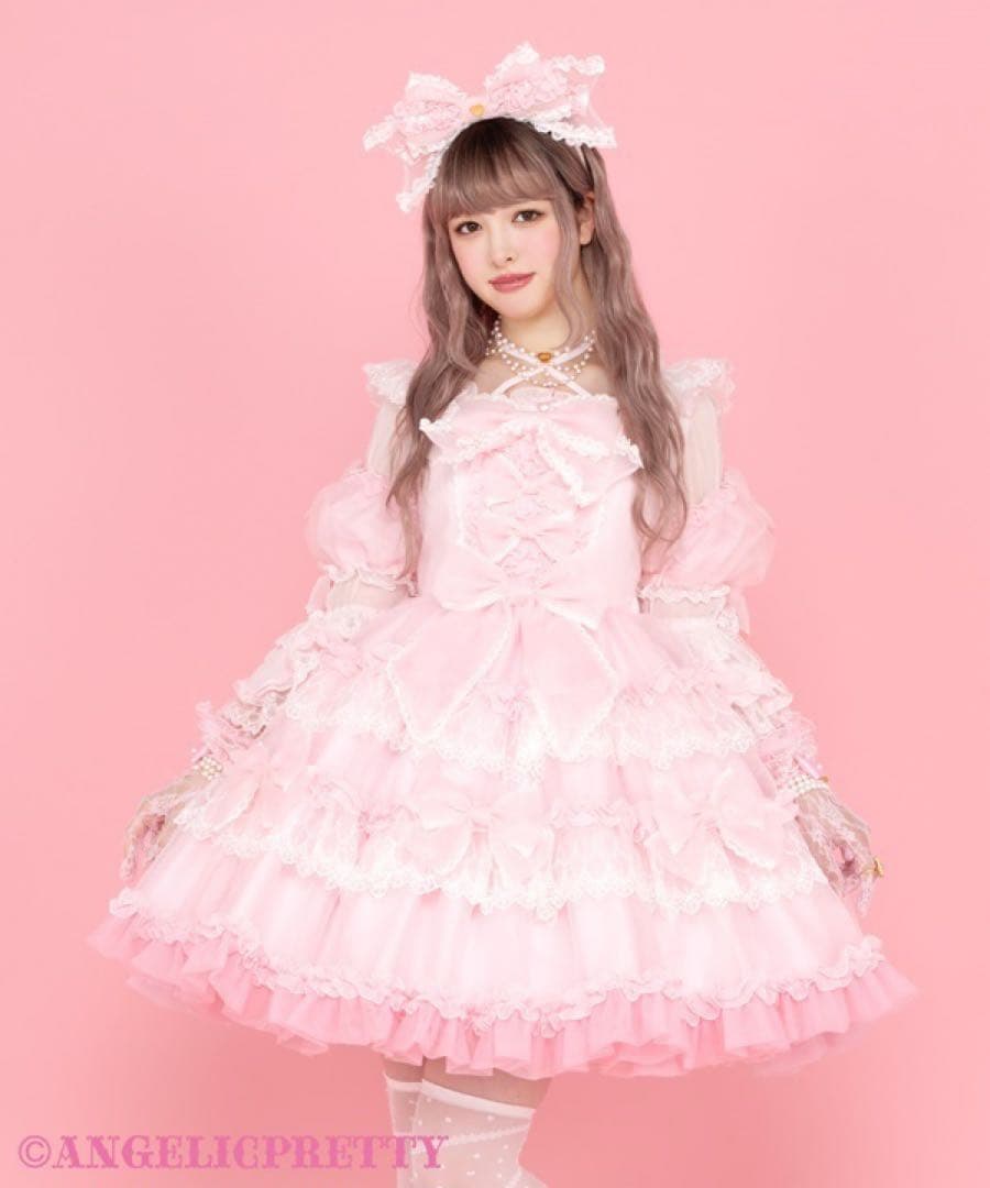 Angelic Pretty ふわふわRibbon Doll Dress セット 🖤 ふわふわRibbon Doll Dress 🩷 ふんわりしたお袖は取り外しできる