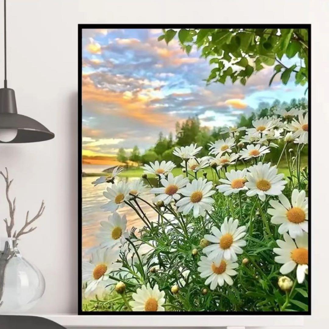 デジタルアート 風景画 花 絵画 原画 風景画 花の絵 肉筆 キャンバス F3 『秋の海とコスモス畑