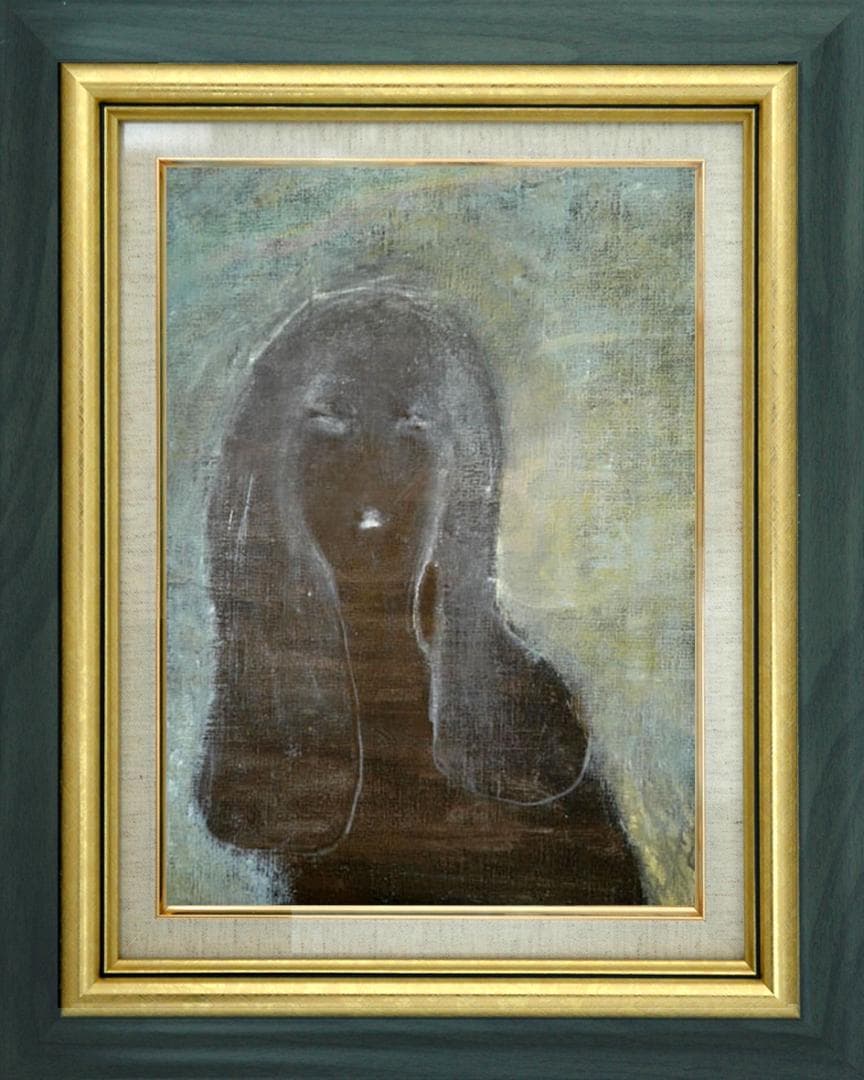 油絵 菅家令子 絵 絵画インテリア額付(青緑＋金色の枠) F4-100512女性 油絵 菅家令子 絵 絵画インテリア 額付(青緑＋金色の枠)F4-070312女性