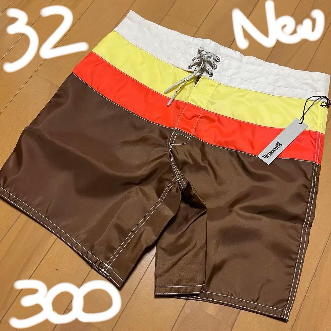 BIRDWELL 水着 32サイズ 茶色 ストライプ　新品未使用 バードウェル BIRDWELL ボードショーツ サーフトランクス サーフパンツ