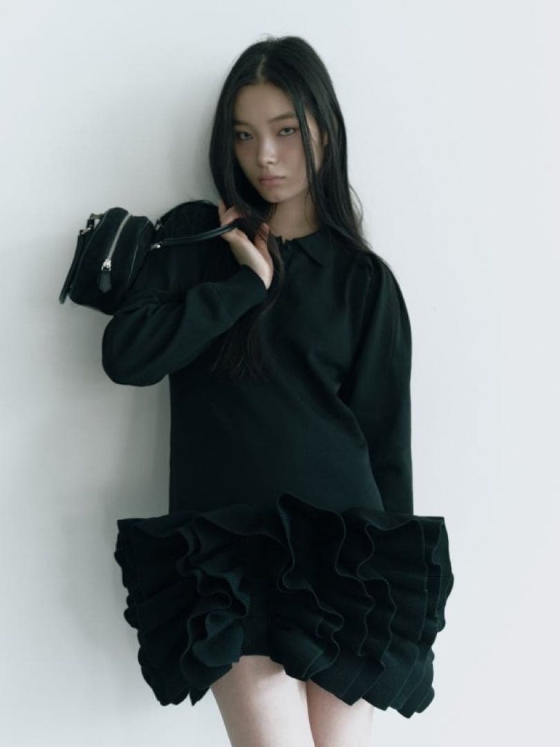 【新品/完売色】Ruffled-Hem Polo Dress [HIAND] Ruffled-Hem Polo Dress - HIAND