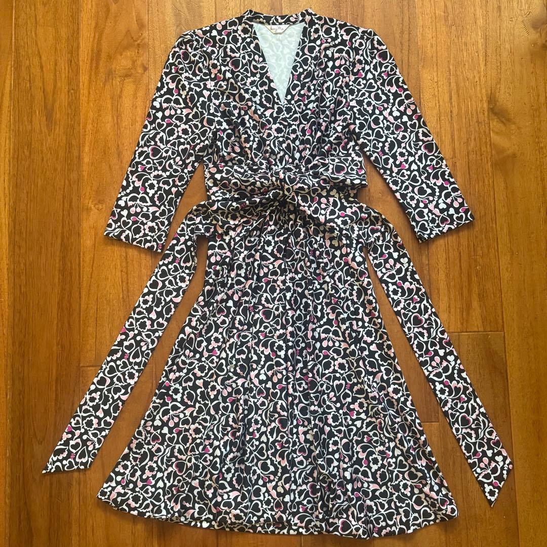 Kayme ワンピース ハートラビリンス サイドジップ ウエストリボン ラップドレス ワンピース Vネック 深Vネック カシュクール 7分袖