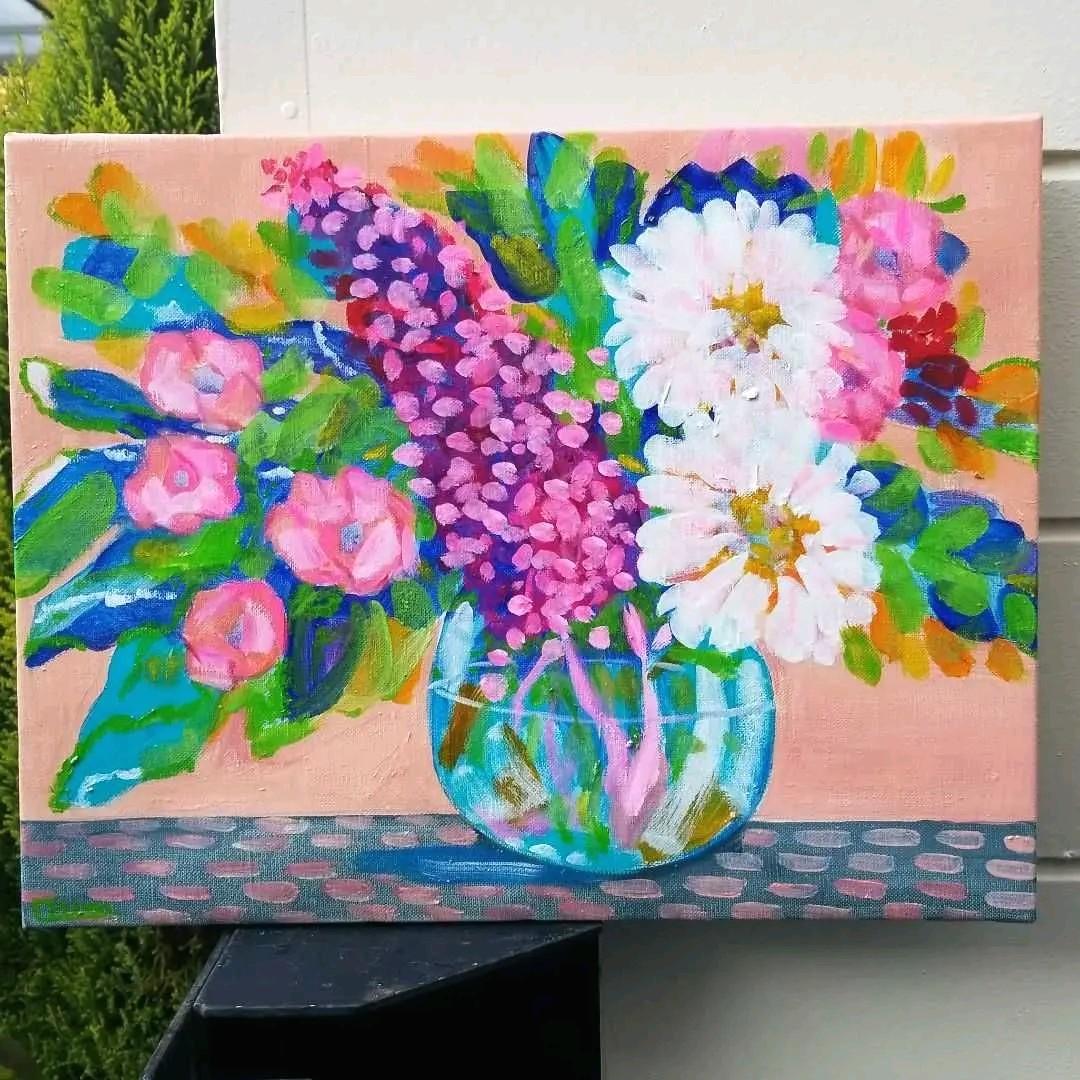 油絵　専用　丸い花瓶に入れたお花 ベラルーシ 花瓶に入った美しい花の静物画油絵オリジナルアートワーク