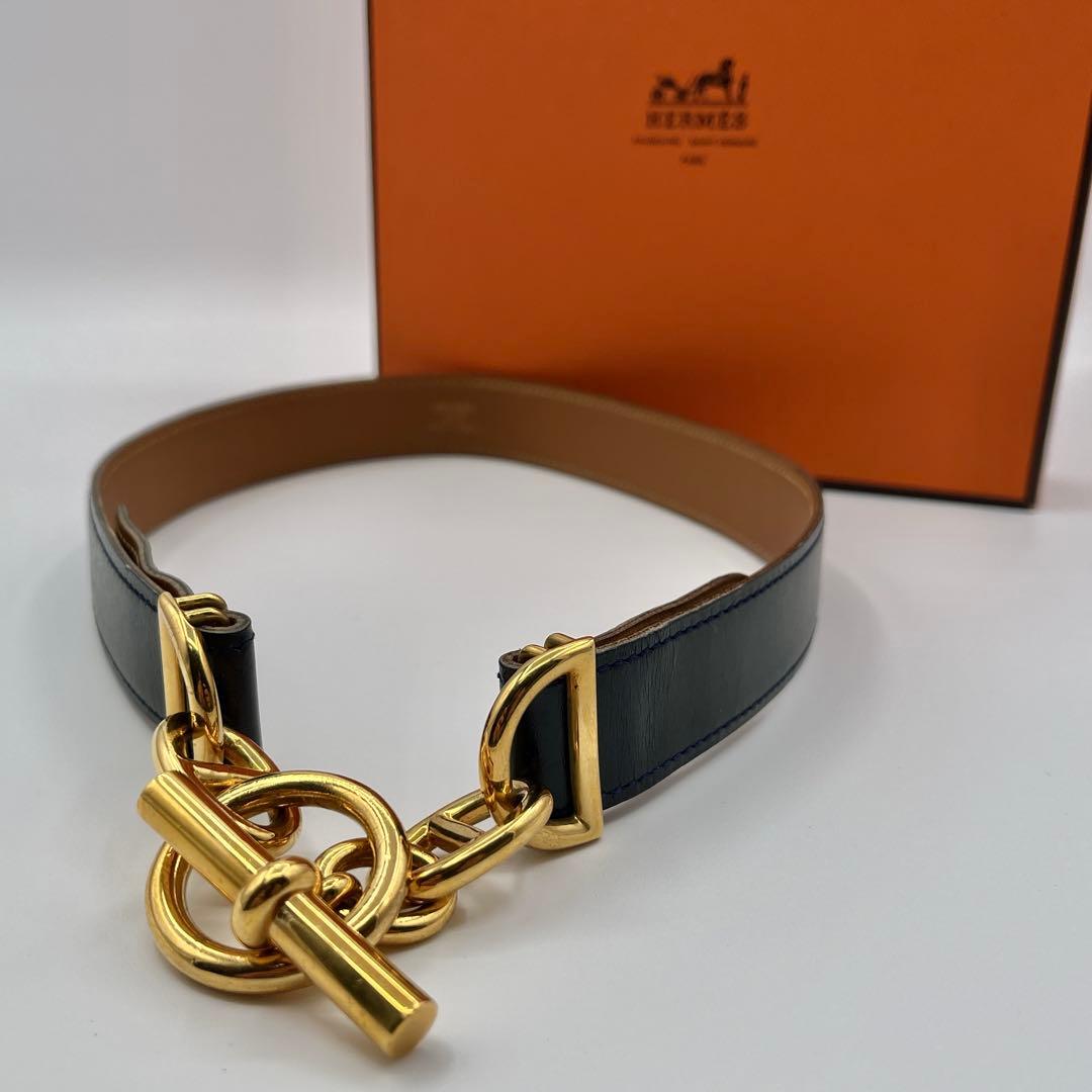 HERMES エルメス　ベルト　レザー　シェーヌダンクル　◯V刻印　65 中古・古着通販】HERMES (エルメス) シェーヌダンクルベルト ブラック