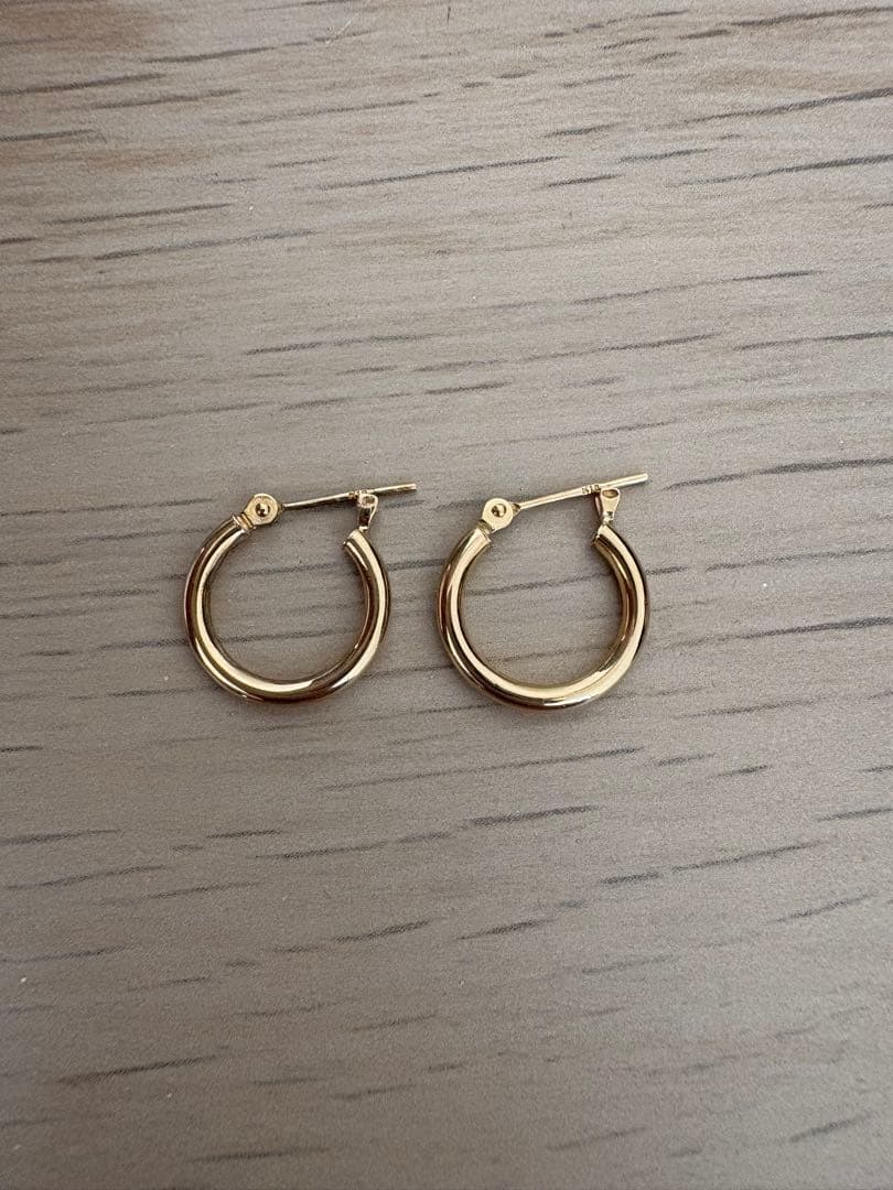 18金【2×15mm 定番フープピアス 】イエローゴールド 18金【2連フープピアス イエローゴールド】K18刻印入 ペア 日本製
